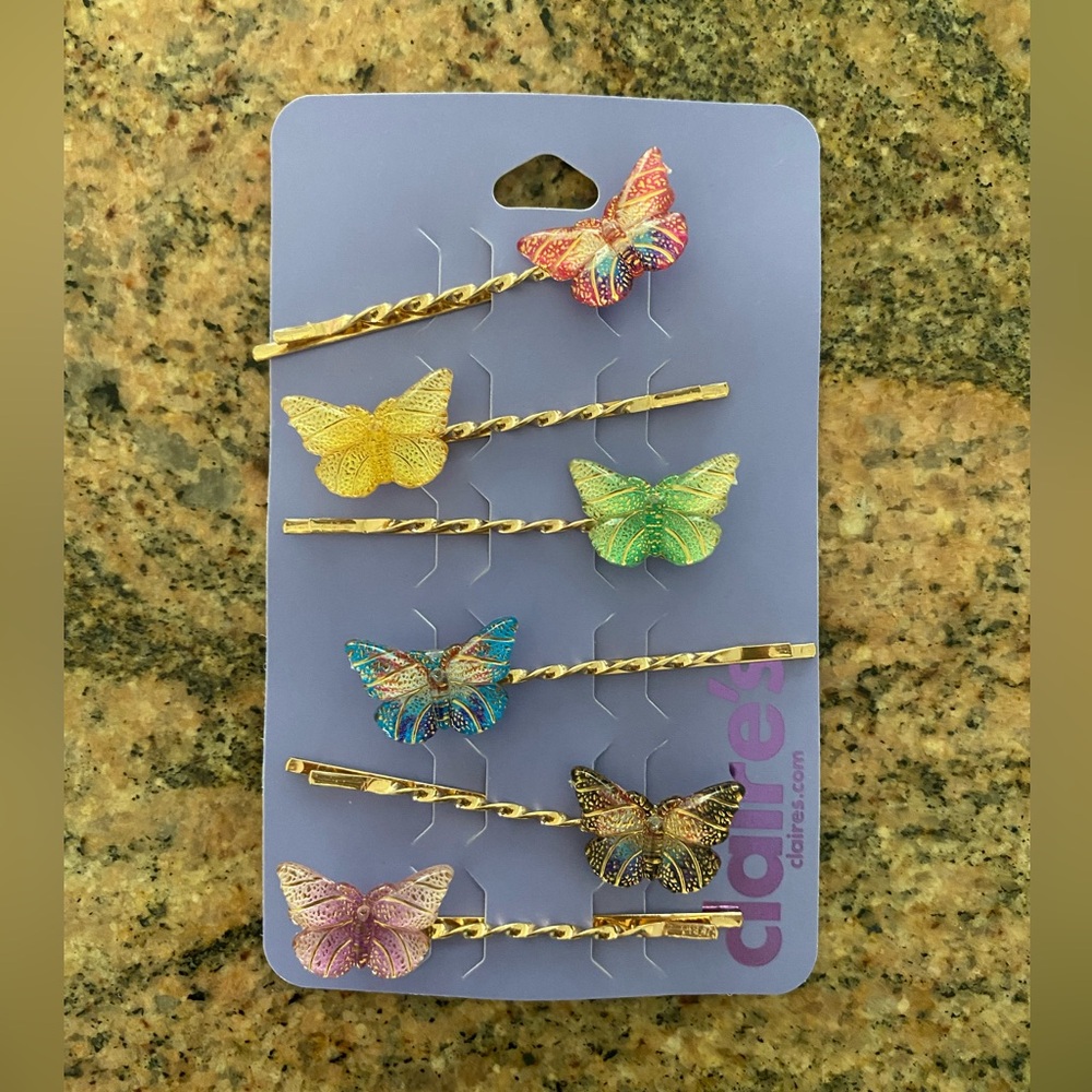 NWT Gold Pastel Tone Butterfly Hair Pins - 6 Pack